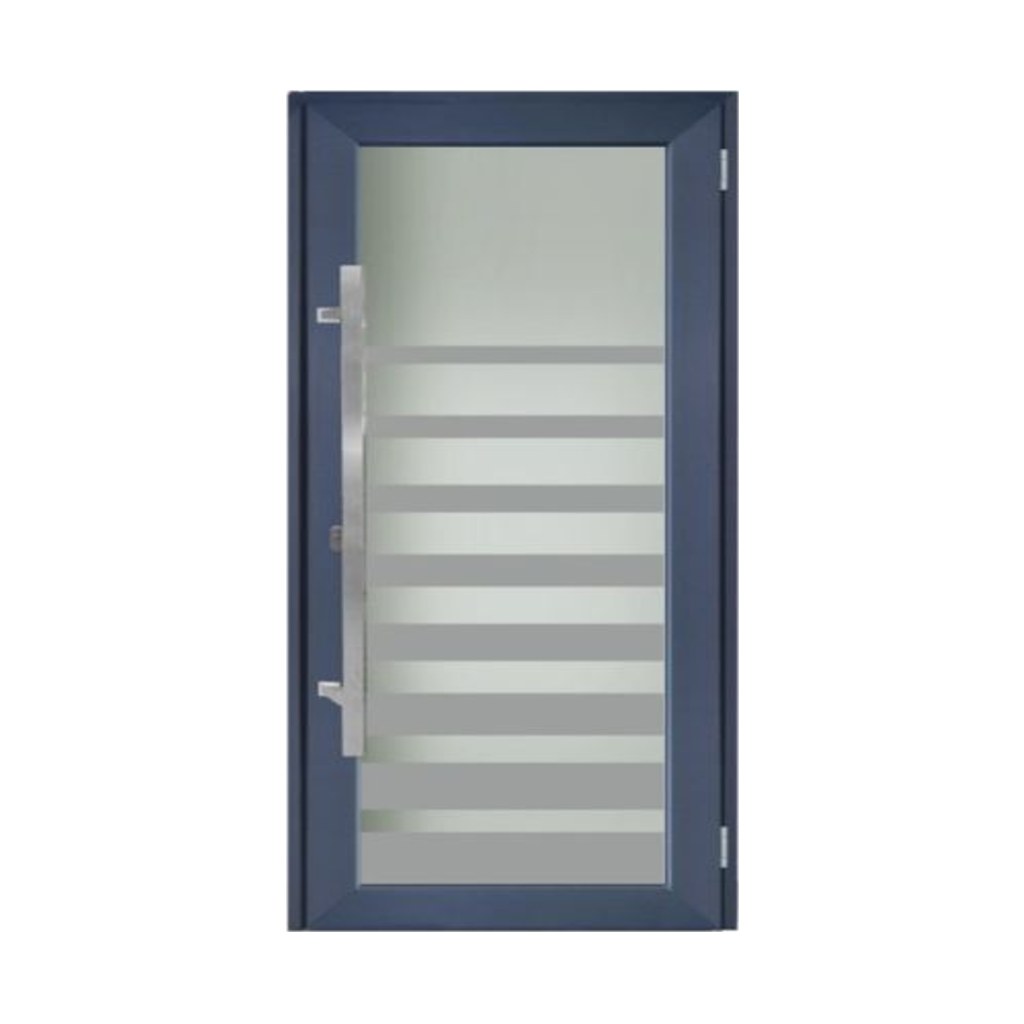 PVC voordeur P12 staalblauw met satijnglas